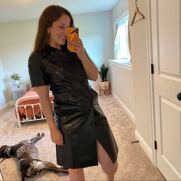 Vintage Narciso Rodriguez Black Soft Leather Double Breasted Mini Dress XS - Picture 9 of 15